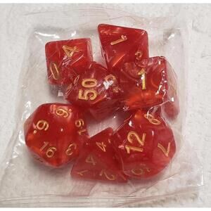 Red Polyhedral Dice Set w/ Gold Numbers 7‑Piece RPG D&D Tabletop Gaming - New